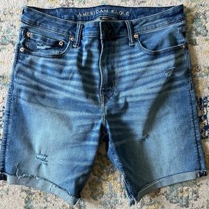 American Eagle Airflex+ 9” Denim Shorts. Blue